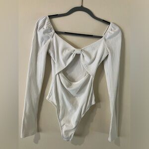 Superdown White Ribbed Bow Bodysuit